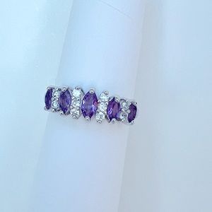 💜 Amethyst and cubic zirconia sterling silver (925) ring